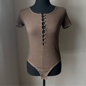 Polly Size 8 brown Henley button bodysuit